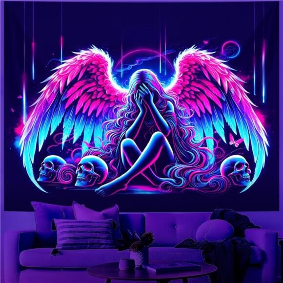 Blacklight Tapestry,WingTapestry Glow In The Dark,UV Reactive Black Light - Picture 1 of 7